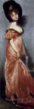  Rosa Pintura al %C3%B3leo - Chica joven con un vestido rosa Carrier Belleuse Pierre